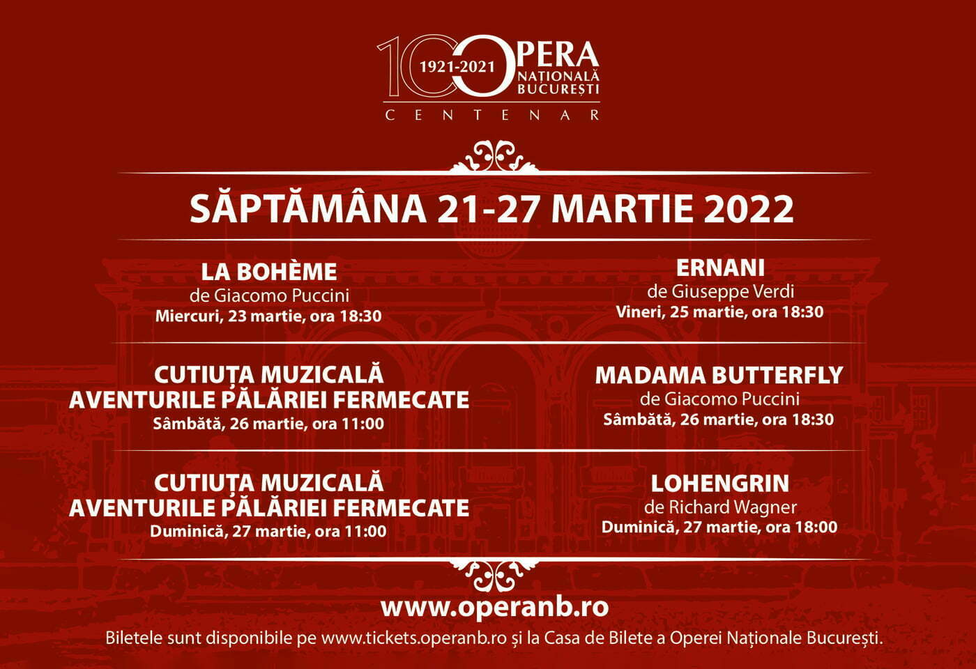 Săptămâna 21-27 Martie 2022 la Opera Națională Română