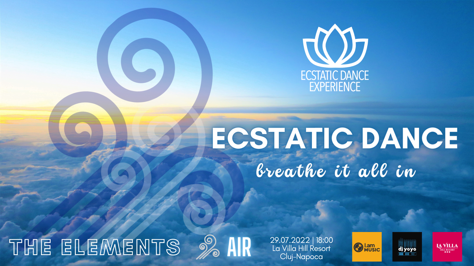 Colectivul Ecstatic Dance Experience organizează în Cluj, pe data de 29 iulie 2022, al doilea eveniment din seria Ecstatic Dance - The Elements | Fire | Air | Earth | Water