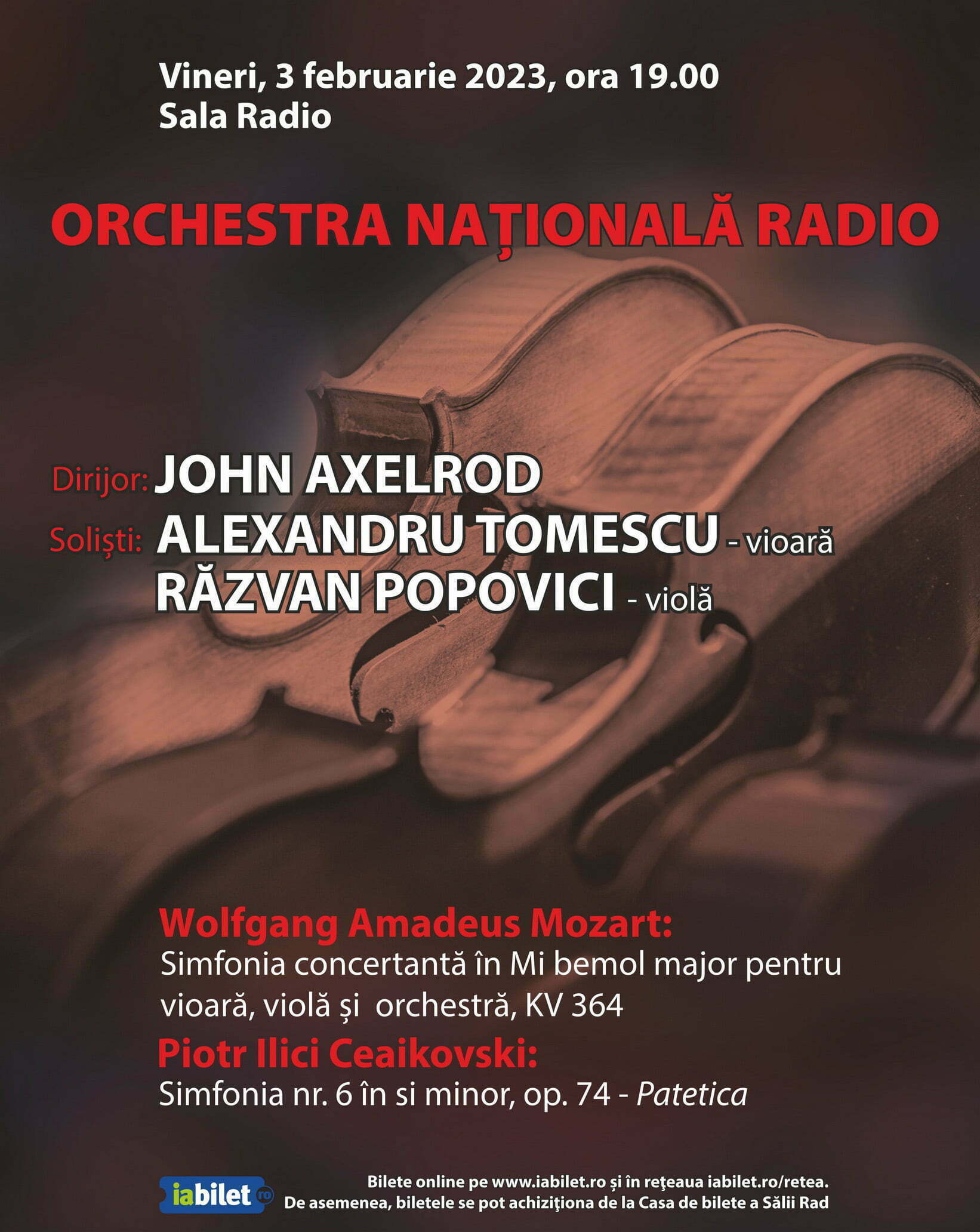 Dirijorul american JOHN AXELROD, ALEXANDRU TOMESCU (vioară) și RĂZVAN POPOVICI (violă): concert Mozart/Ceaikovski la Sala Radio