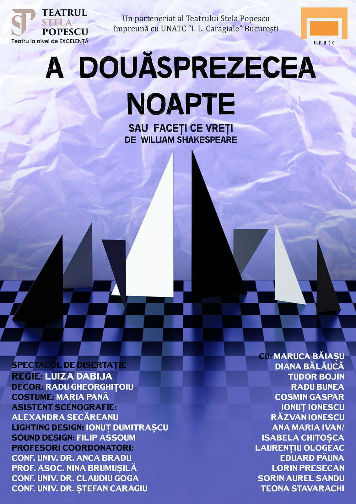 A douăsprezecea noapte de Shakespeare – premieră UNATC în parteneriat cu Teatrul Stela Popescu, pe 19 martie