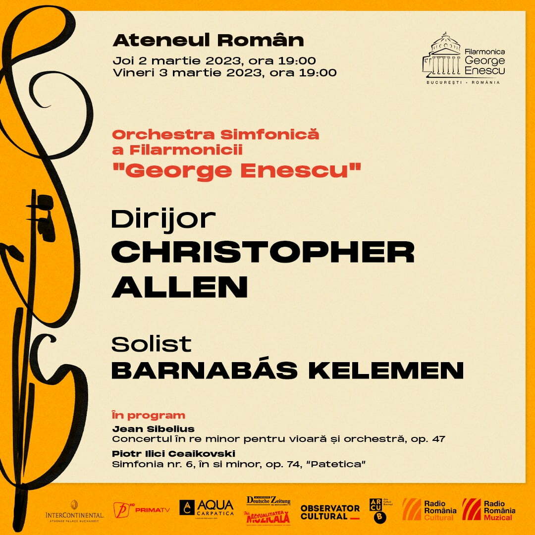 Concertul pentru vioară de Sibelius şi Simfonia "Patetica" de Ceaikovski la Ateneu