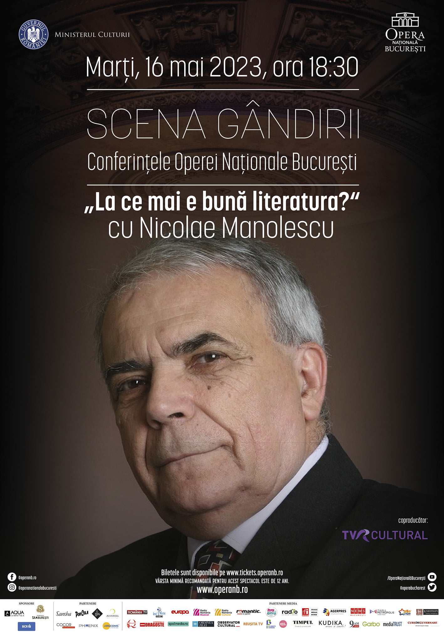 Criticul literar Nicolae Manolescu, invitat în luna mai la Scena Gâdirii de la ONB