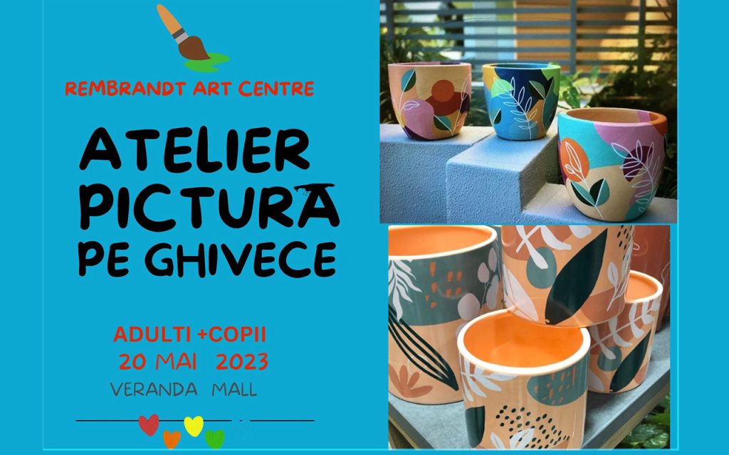 Atelier distractiv pictură pe ghivece ceramică ~ adulți și copii