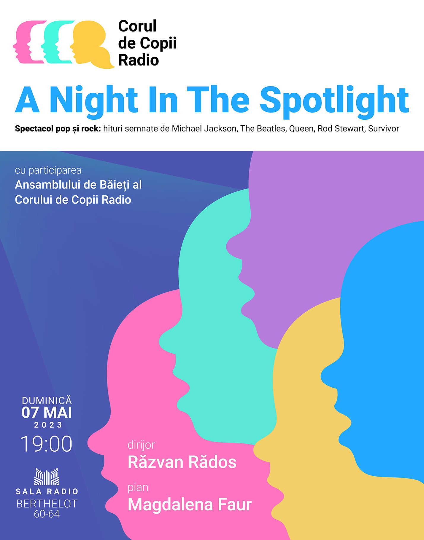 „A Night in the Spotlight”: Queen, The Beatles, Rod Stewart, Michael Jackson, în interpretarea Corului de Copii Radio