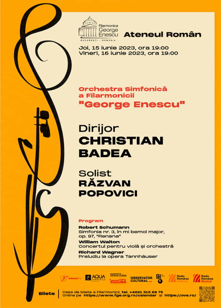 Maestrul Christian Badea şi violistul Răzvan Popovici cântă Schumann, Walton şi Wagner la Ateneul Român