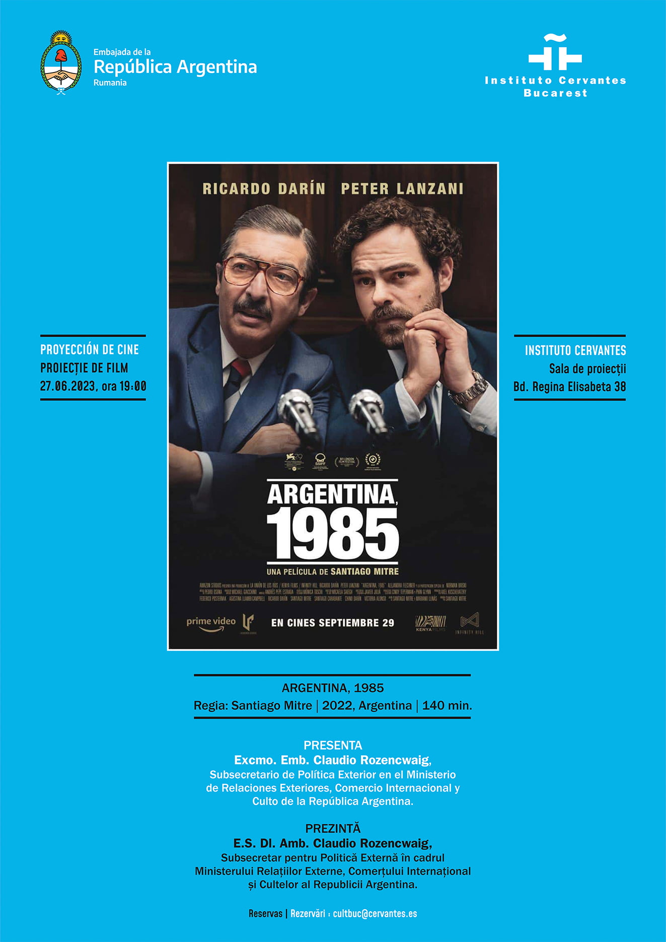 Eveniment cinematografic la Institutul Cervantes: Argentina, 1985 – un film multipremiat