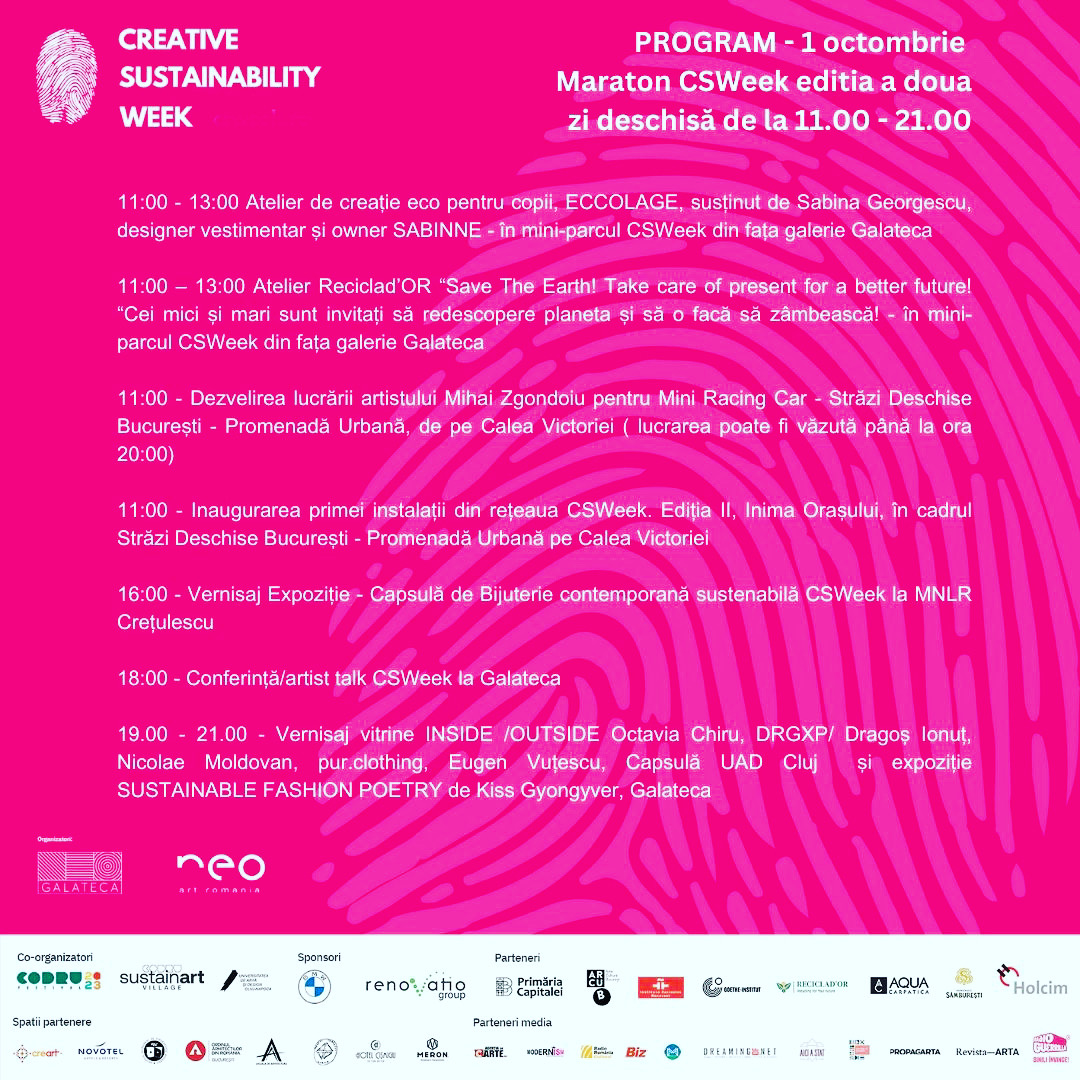 Pe 1 octombrie debutează a doua ediție a CSWeek - Săptăm&acirc;na Creativității Sustenabile, 50 de artiști și noi parteneri pe hartă &icirc;n&nbsp;București, Cluj &ndash; Napoca și Timișoara