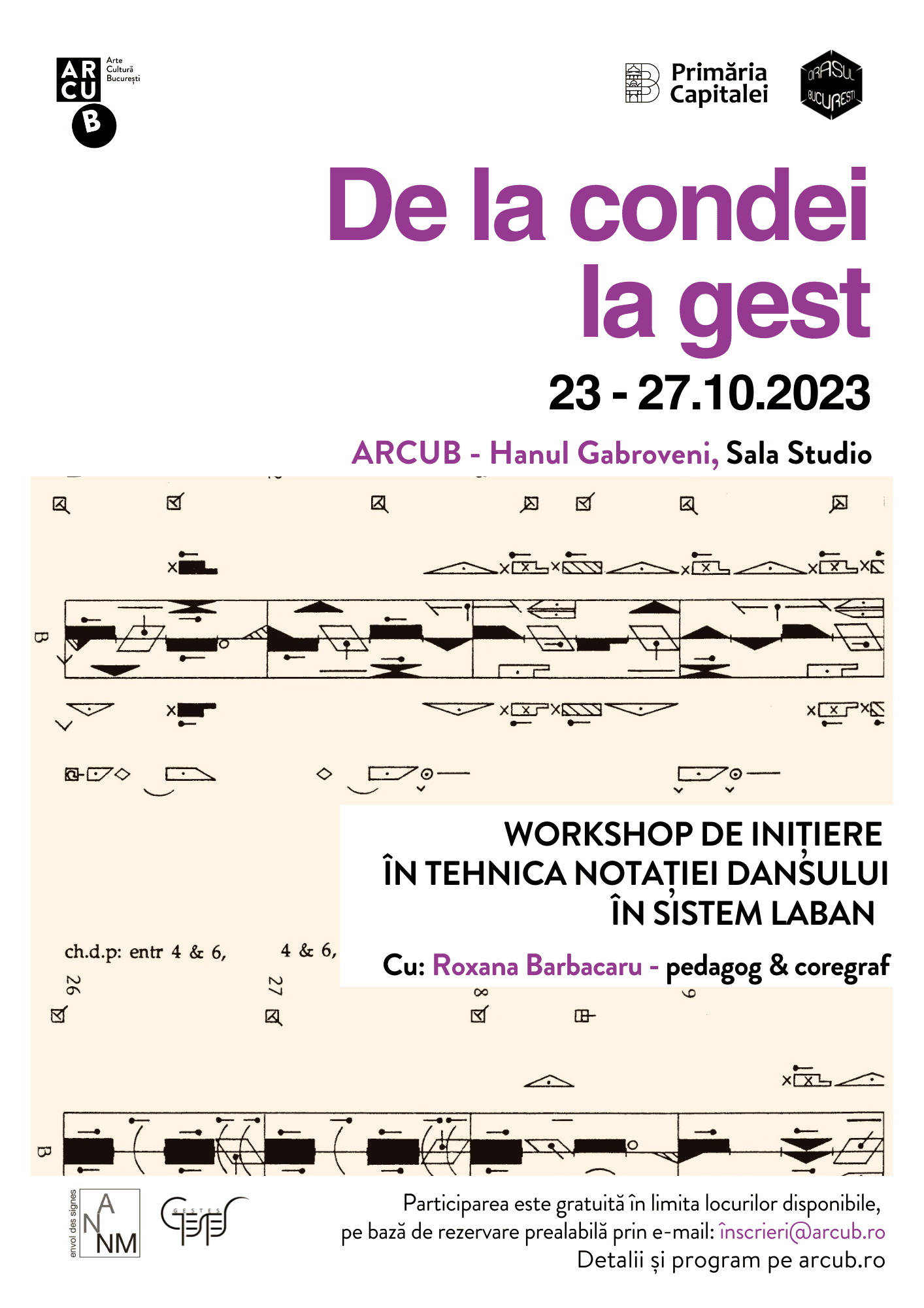 Încep înscrierile la workshopul de iniţiere în tehnicile de notaţie a dansului în Sistem LABAN cu Roxana Barbacaru de la Opera din Paris
