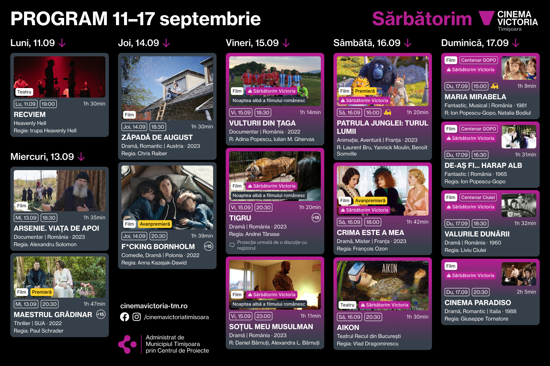 Programul Săptăm&acirc;nii 13-17 septembrie, la Cinema Victoria Timișoara