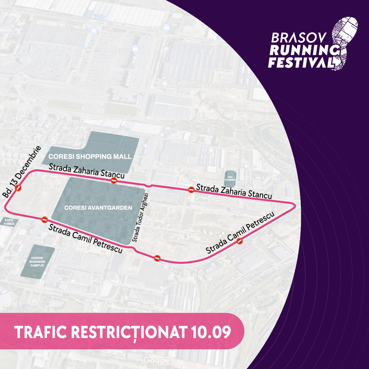 În perioada 8-10 septembrie, traficul din Cartierul Coresi va fi restricționat, ca urmare a desfășurării competiției Brașov Running Festival, cel mai important eveniment atletic al anului din România.