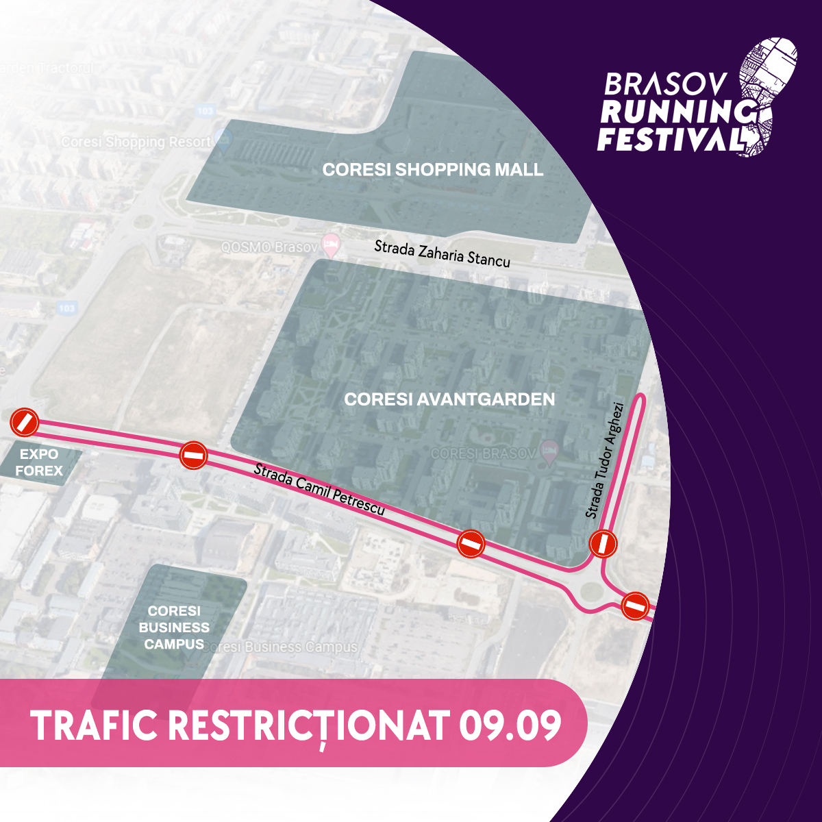 În perioada 8-10 septembrie, traficul din Cartierul Coresi va fi restricționat, ca urmare a desfășurării competiției Brașov Running Festival, cel mai important eveniment atletic al anului din România.