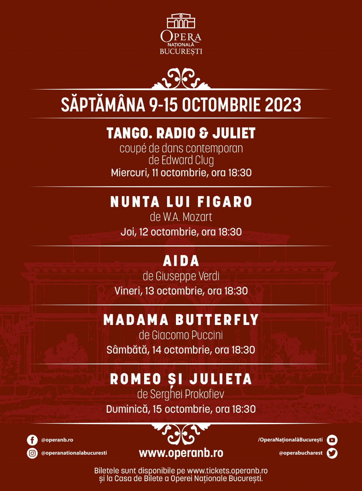 „Tango. Radio & Juliet”, „Nunta lui Figaro”, „Aida”, „Madama Butterfly” și „Romeo şi Julieta”, pe scena ONB