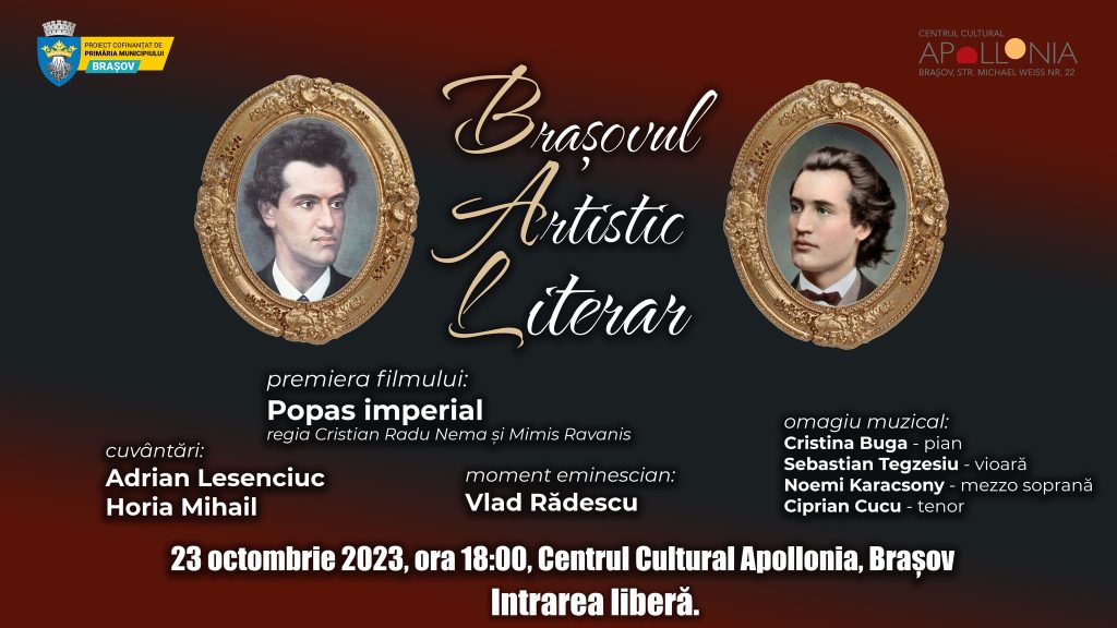 Brașovul Artistic și Literar @ Centrul Cultural Apollonia 23 OCTOMBRIE 2023 ORA 18:00 Centrul Cultural Apollonia, Brașov