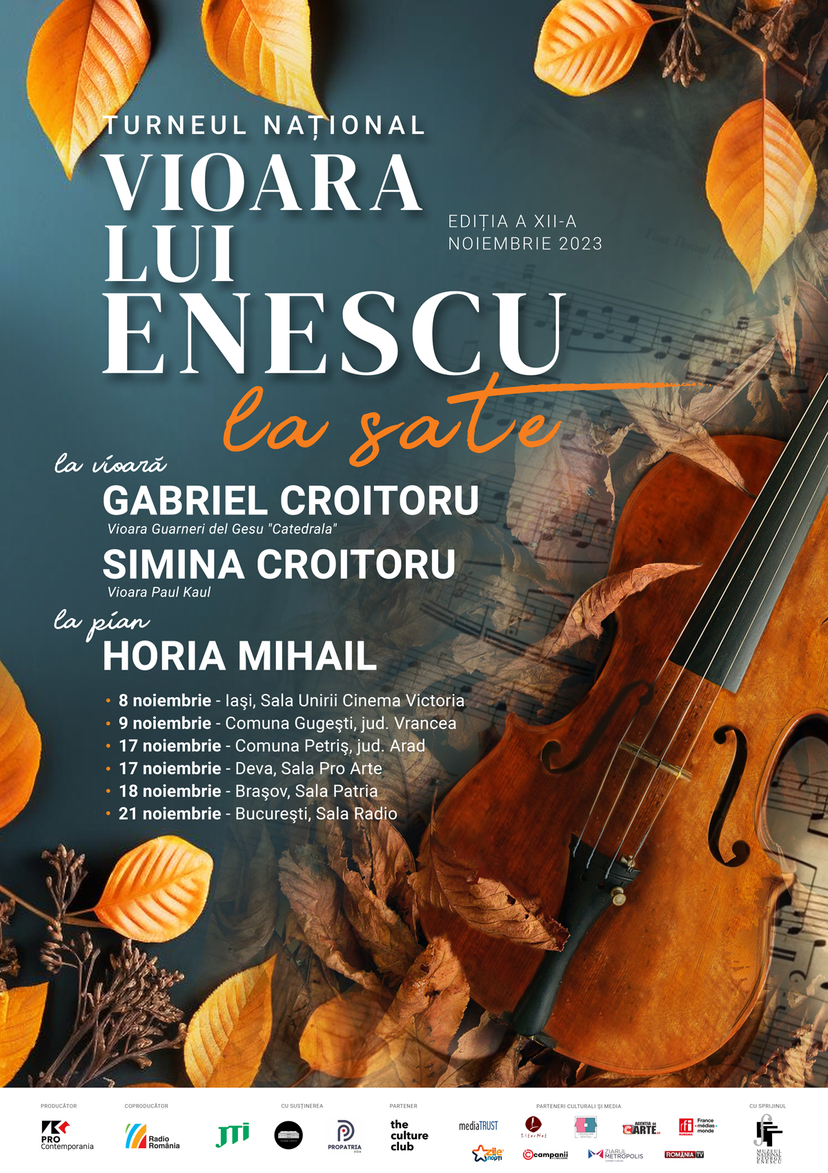 Turneul Național "Vioara lui Enescu 2023”: Gabriel Croitoru și Simina Croitoru, cu două dintre viorile maestrului – Guarneri del Gesù “Catedrala” şi Paul Kaul - în noiembrie, în orașe și sate din România