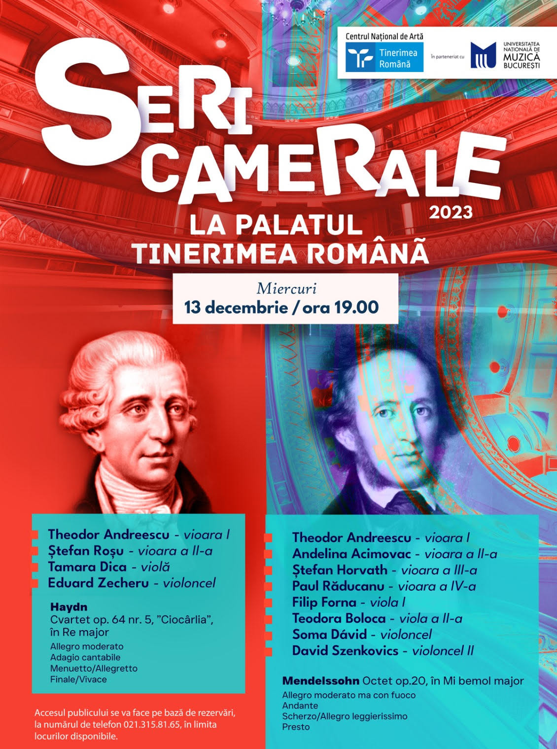 Seri camerale la Palatul Tinerimea Română continuă pe 13 decembrie