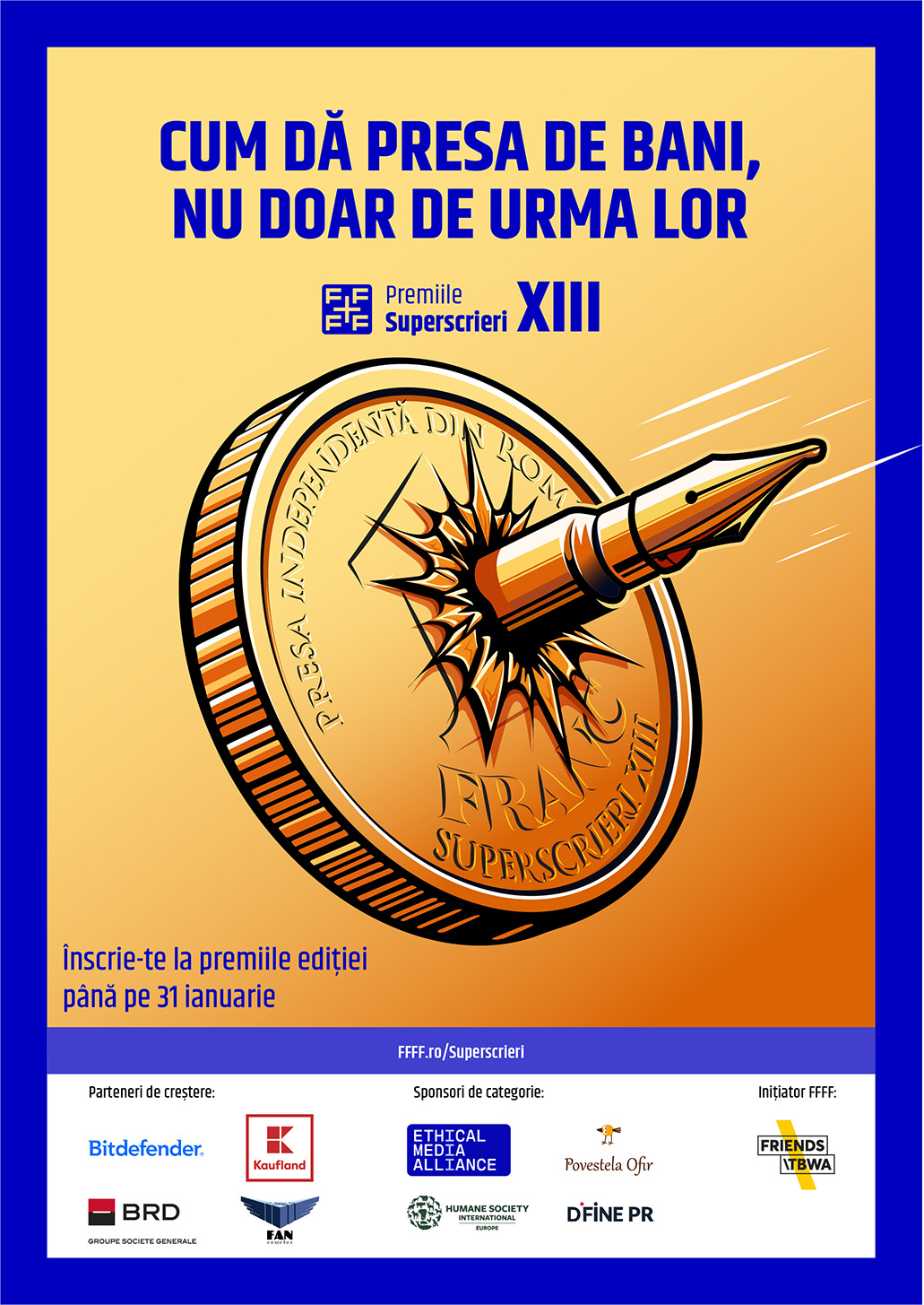 Jurnaliștii se pot &icirc;nscrie p&acirc;nă la 31 ianuarie la Premiile Superscrieri, competiție care premiază cele mai bune materiale jurnalistice ale anului