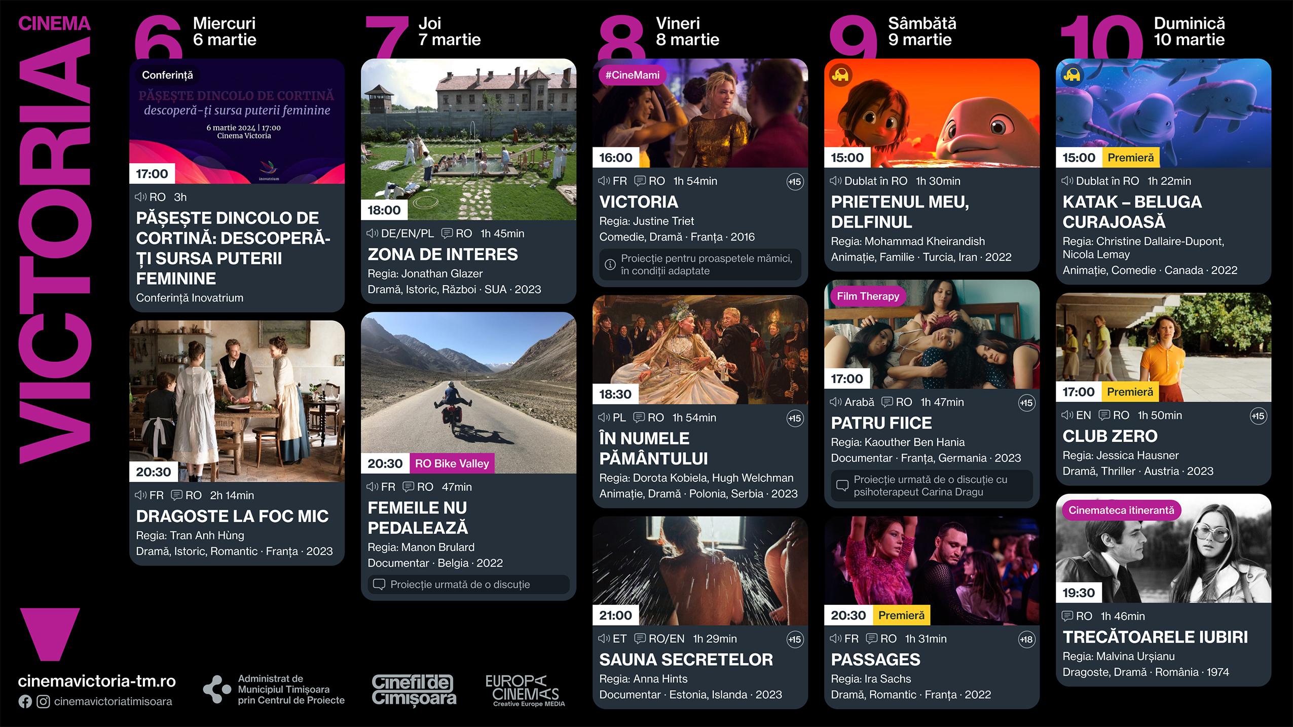 Programul săptăm&acirc;nii 6 - 10 martie, la Cinema Victoria și Cinema Timiș