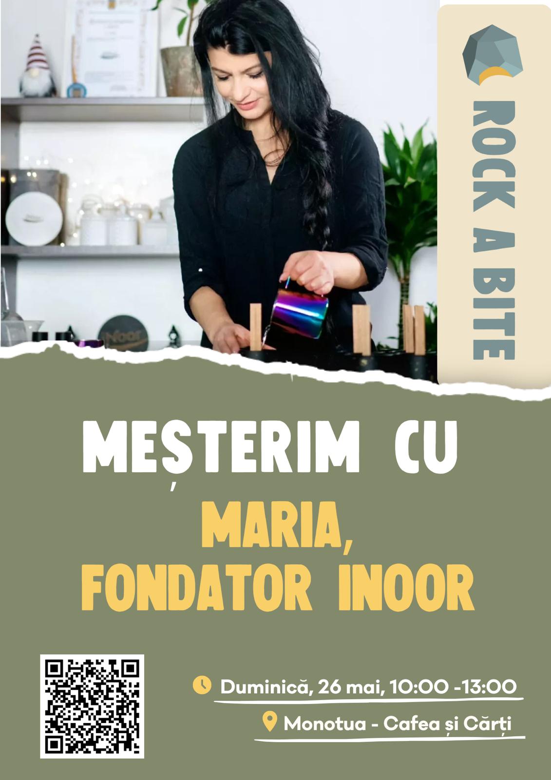 Asociația Rock a Bite din Piatra Neamț are plăcerea de a vă invita să participați la cel de-al doilea atelier din acest an - Meșterim &icirc;mpreună cu Maria - fondator INOOR ce va avea loc duminică, pe 26 mai, la Monotua - cafea și cărți, din Piatra Neamț.&nbsp;