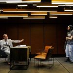 Actorii Șerban Pavlu și Vlad Lință, pe scena ARCUB, în două reprezentații ale spectacolului de teatru „Bazinul de Nord” de Rajiv Joseph, montat de Alexandru Mâzgăreanu