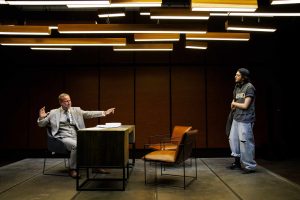 Actorii Șerban Pavlu și Vlad Lință, pe scena ARCUB, în două reprezentații ale spectacolului de teatru „Bazinul de Nord” de Rajiv Joseph, montat de Alexandru Mâzgăreanu