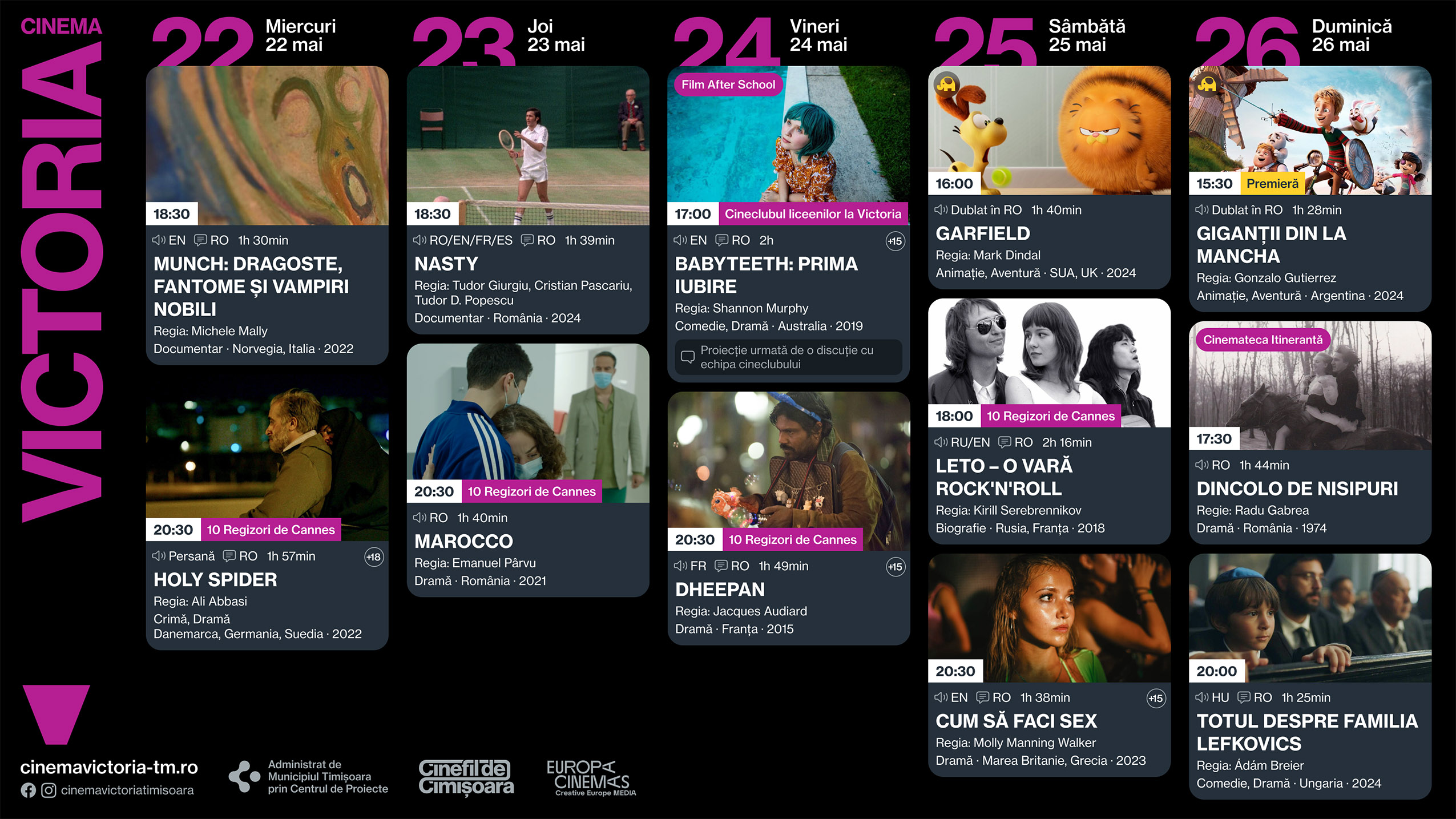 Programul săptăm&acirc;nii 21 - 22 mai de la Cinema Victoria și Cinema Timiș