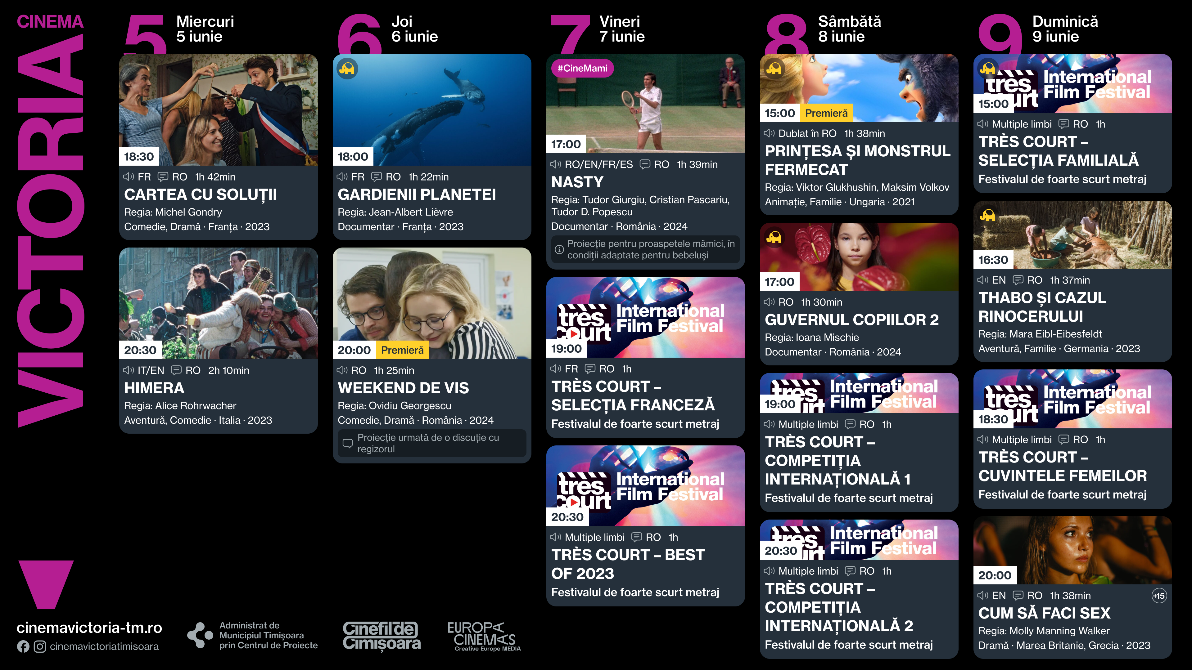 Programul săptăm&acirc;nii 5 - 9 iunie, la Cinema Victoria și Cinema Timiș