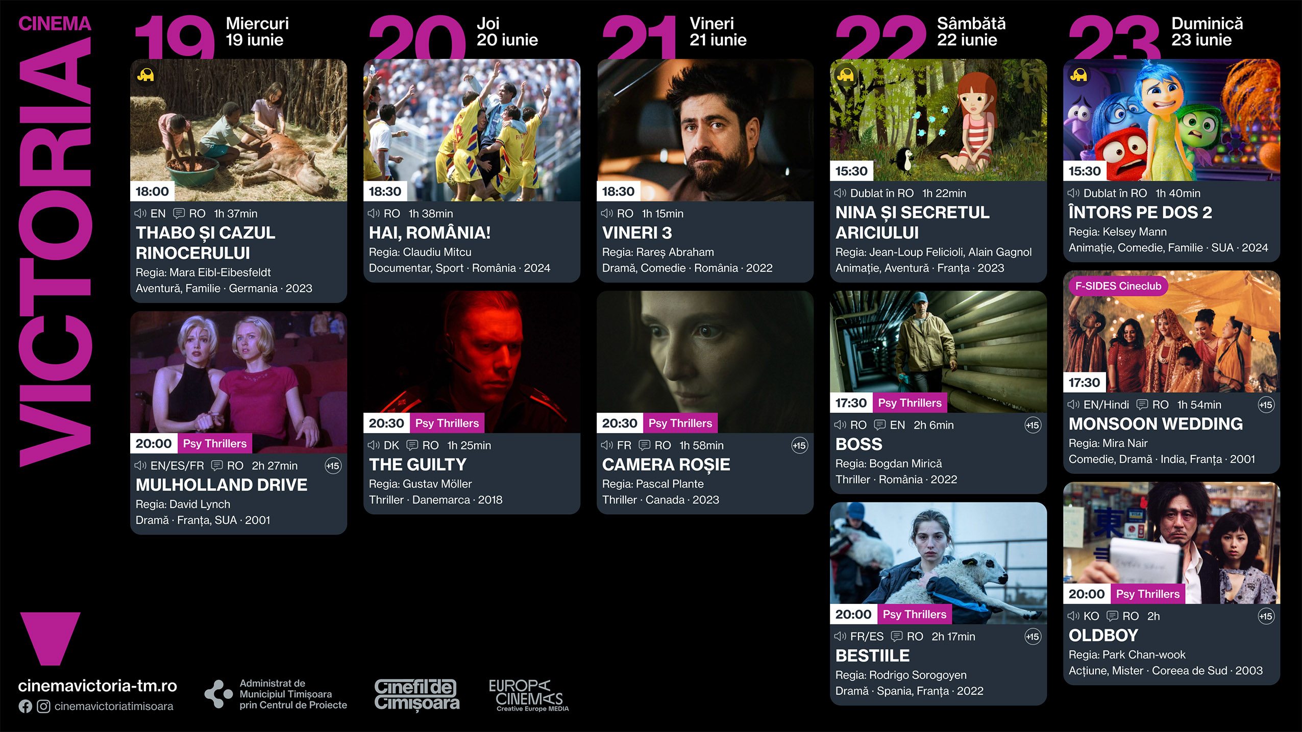 Programul săptăm&acirc;nii 19-23 iunie, la Cinema Victoria și Cinema TImiș
