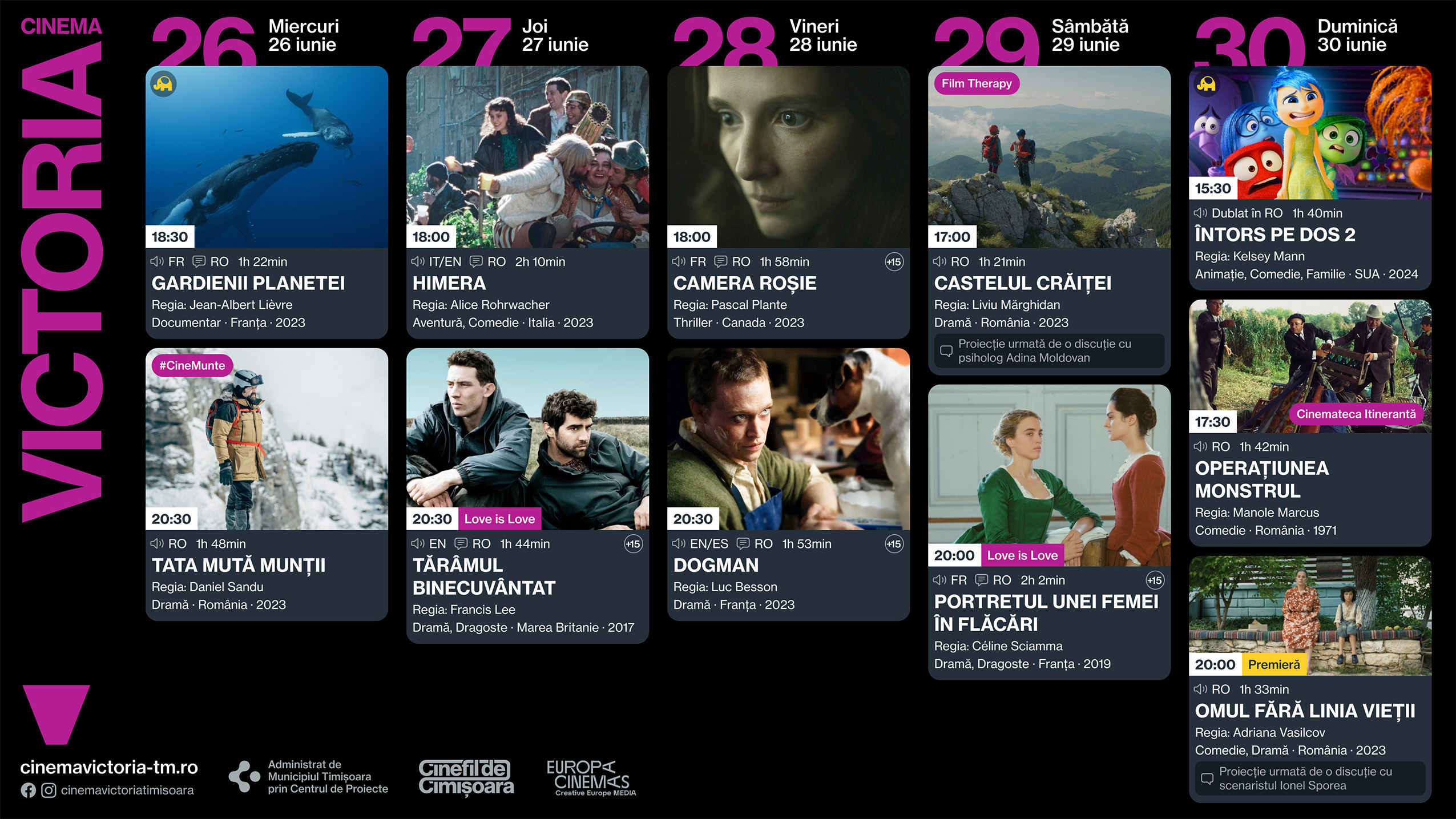 Programul săptăm&acirc;nii 26-30.06 la Cinema Victoria și Cinema Timiș