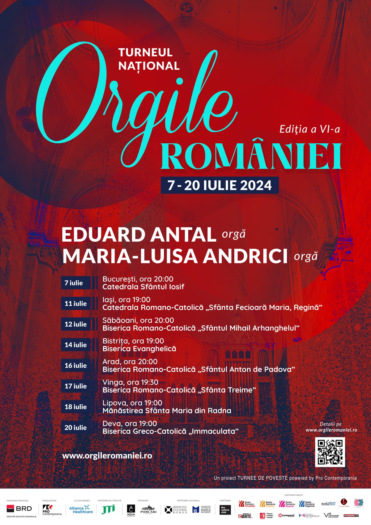 Turneul Național &rdquo;Orgile Rom&acirc;niei&rdquo; 2024, organiștii Eduard Antal și Maria-Luisa Andrici vor susține concerte &icirc;n opt catedrale și biserici din Rom&acirc;nia