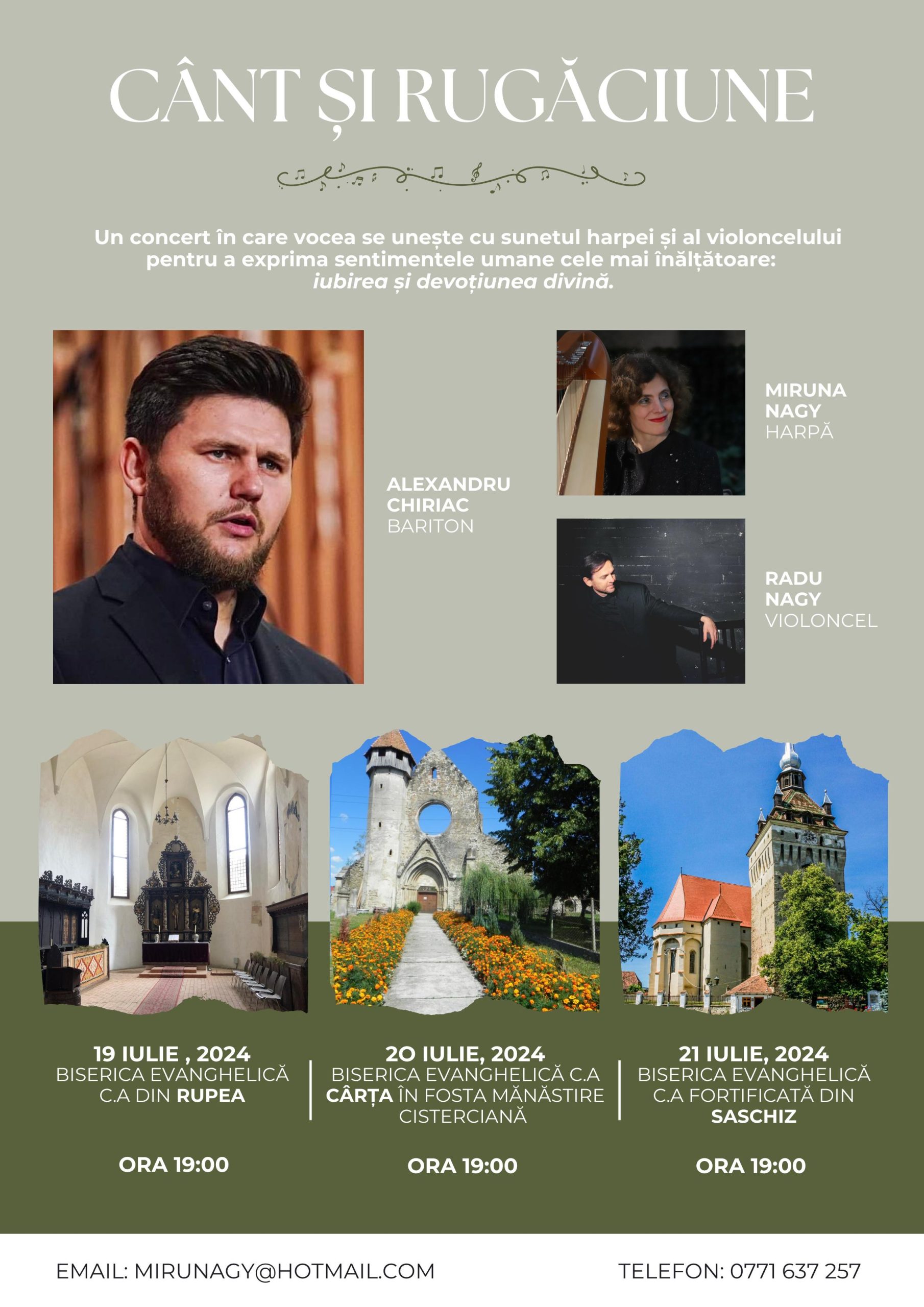 „Cânt și rugăciune” – o serie de trei concerte în bisericile evanghelice din Rupea, Cârța și Saschiz