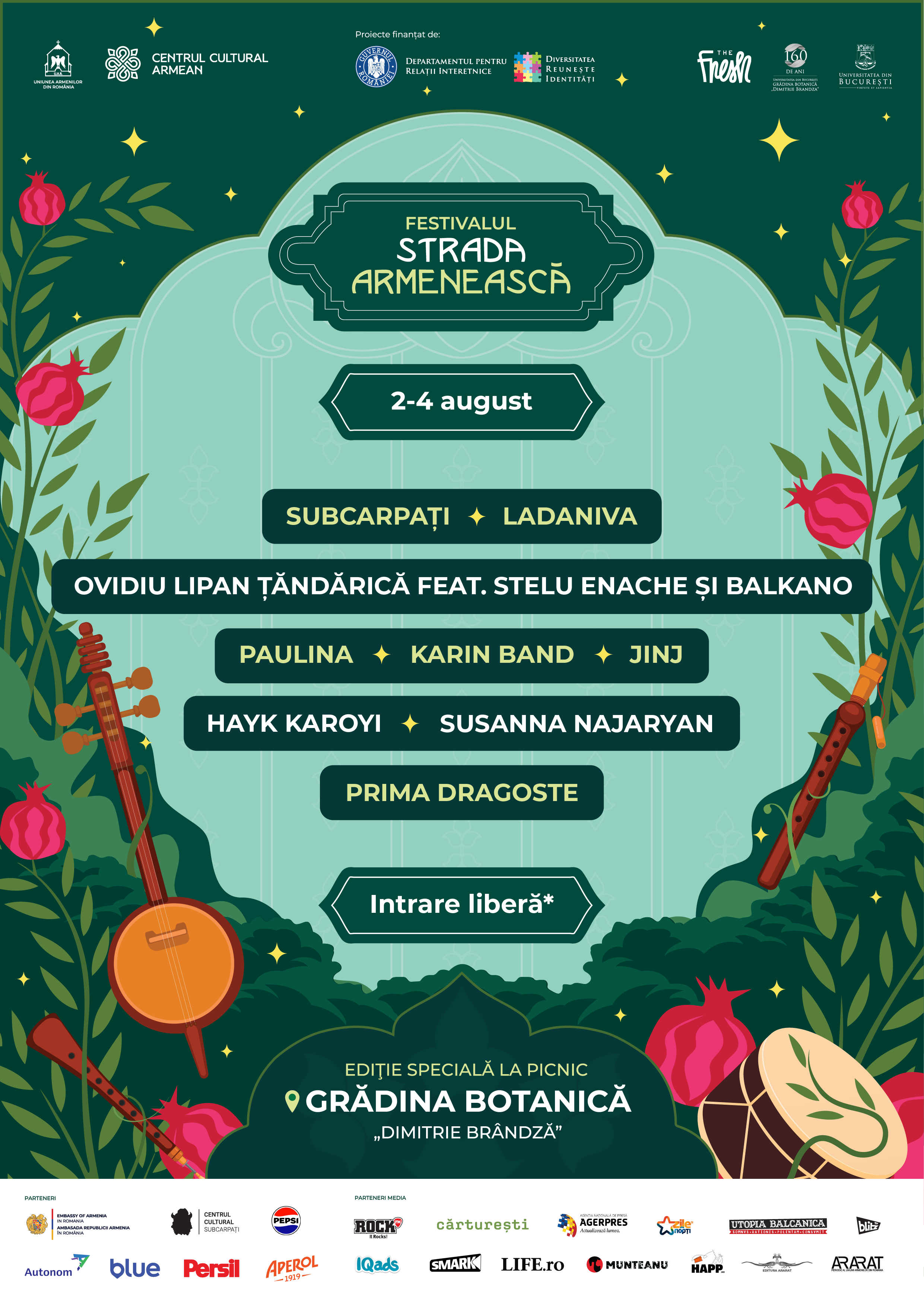 Trei zile pline de concerte și activități la Festivalul Strada Armenească &icirc;n Grădina Botanică din București, pe 2, 3 și 4 august, cu intrare liberă
