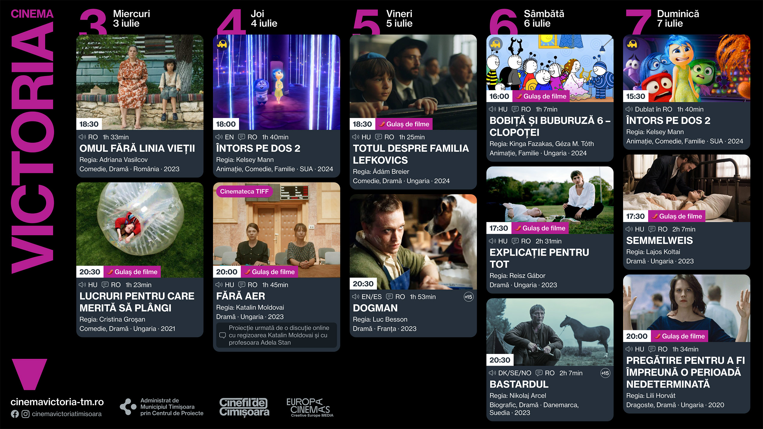 Programul săptăm&acirc;nii 3 - 7 iulie, la Cinema Victoria și Cinema Timiș