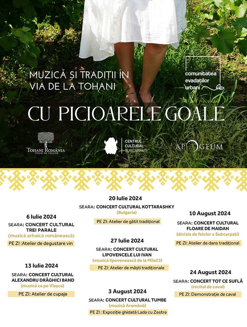 Comunitatea Evadaților Urbani, o serie de evenimente „Cu picioarele goale", în mijlocul viei din Dealu Mare, la Tohani