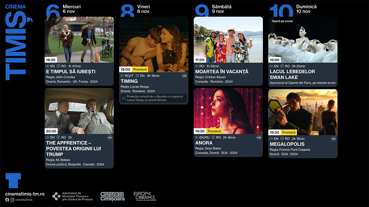 Programul săptăm&acirc;nii 6 - 10 noiembrie, la Cinema Victoria și Cinema Timiș