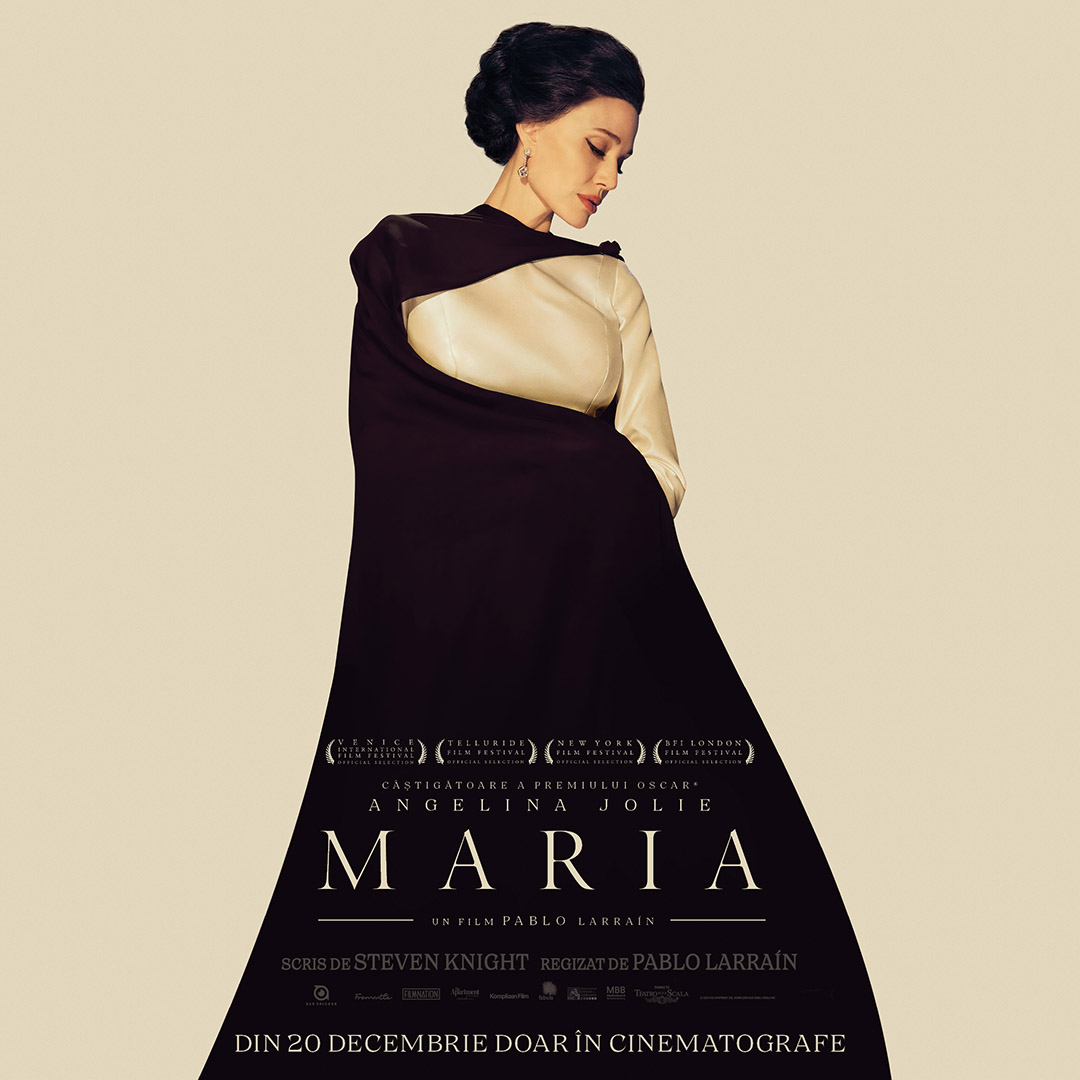 Angelina Jolie &icirc;i dă viață Mariei Callas &icirc;n cel mai recent film semnat de Pablo Larra&iacute;n: MARIA, rulează &icirc;n cinematografele din toată țara