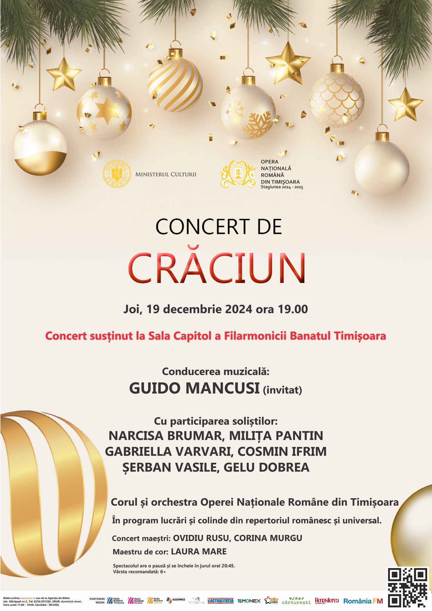 Opera timișoreană vă invită la două concerte speciale de Crăciun