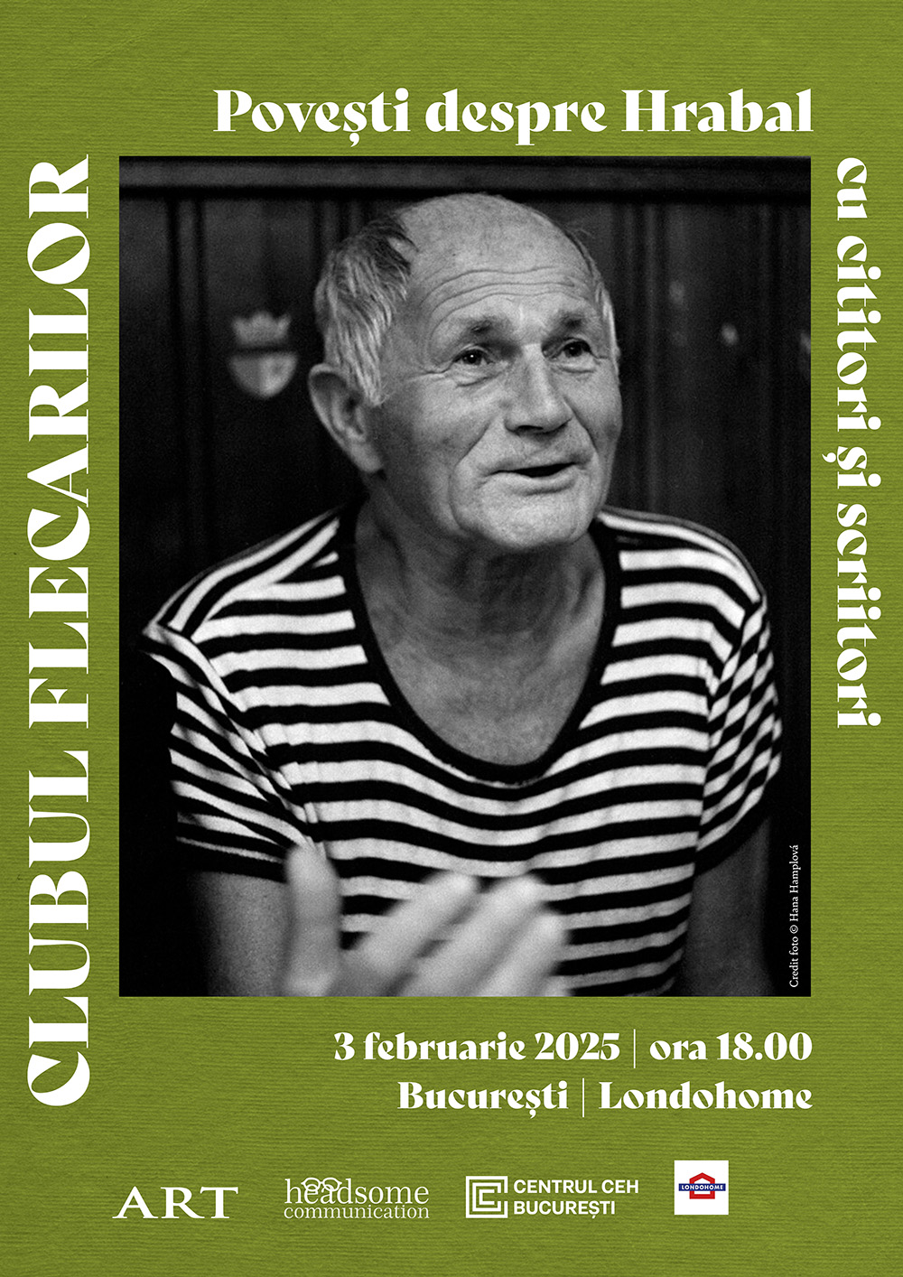 CLUBUL FLECARILOR: evenimente dedicate lui Bohumil Hrabal, la București, Timișoara, Sibiu și Chișinău