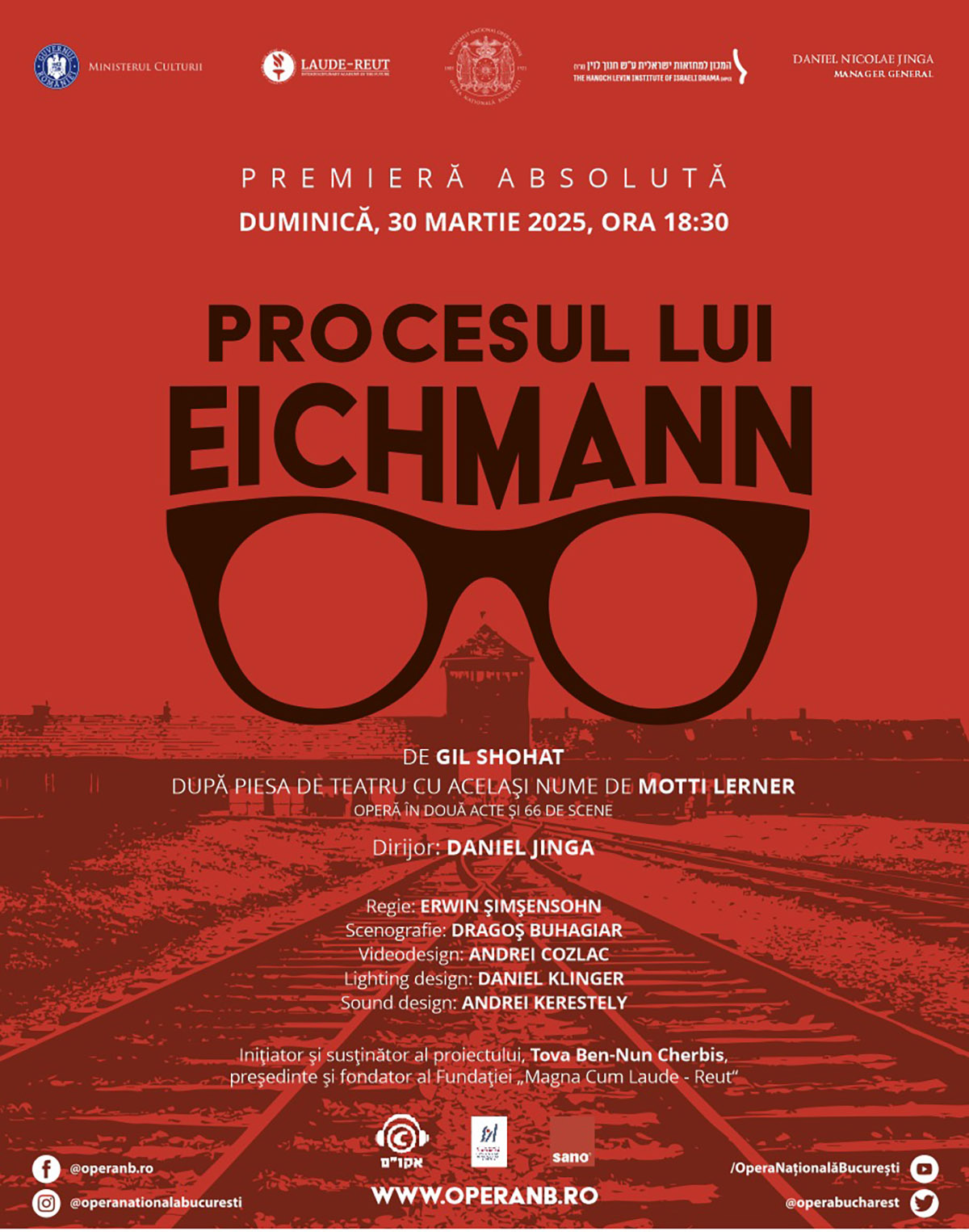 Alexandru Papadopol, Raluca Aprodu, Marian R&acirc;lea și Emilian Oprea pe scena Operei Naționale București &icirc;n opera &bdquo;Proesul lui Eichmann&rdquo;