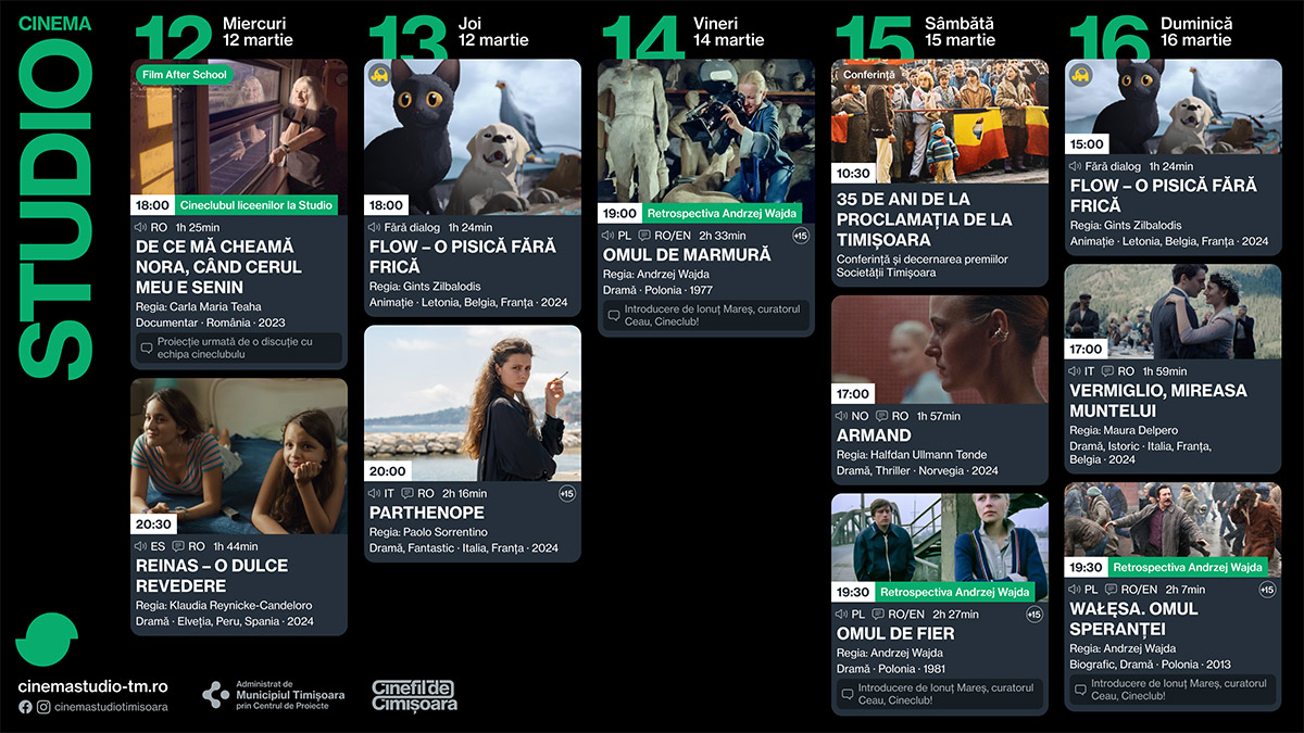 Programul săptămânii 12 - 16 martie, la Cinema Victoria, Cinema Timiș și Cinema Studio