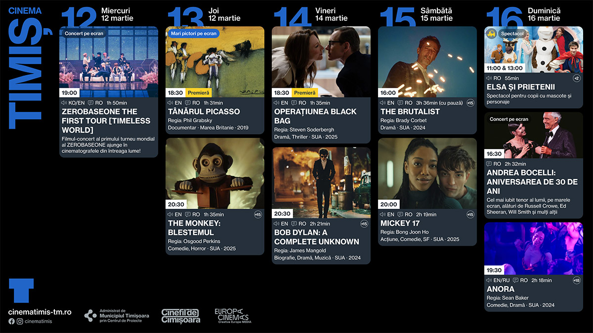 Programul săptămânii 12 - 16 martie, la Cinema Victoria, Cinema Timiș și Cinema Studio