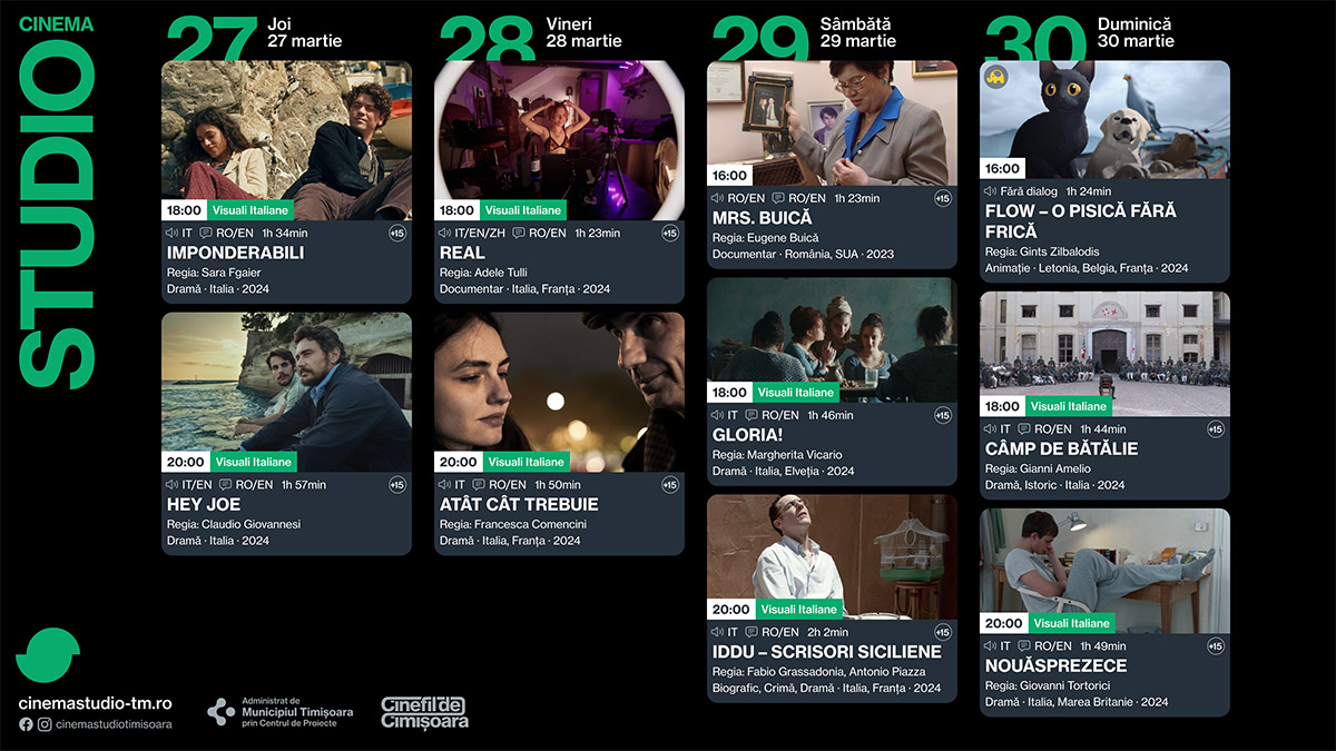 Programul săptămânii 26 - 30 martie la Cinema Victoria, Cinema Timiș și Cinema Studio