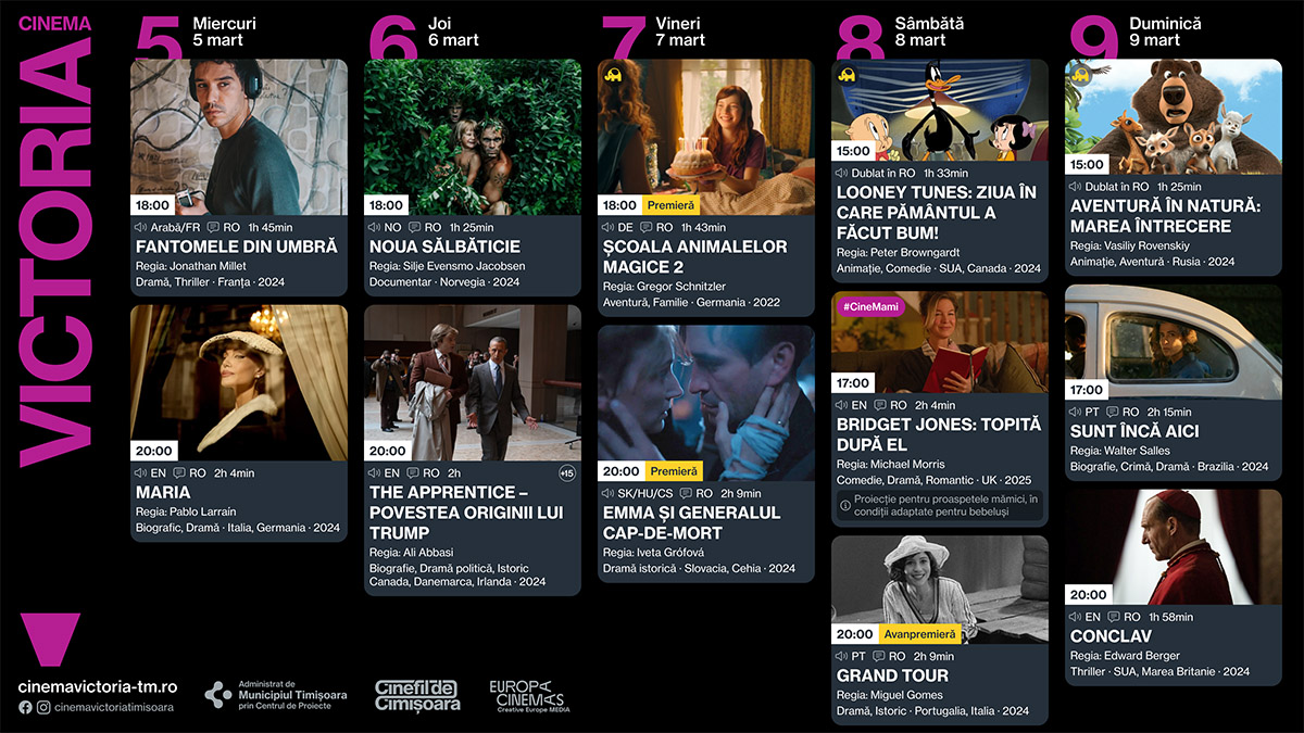 Programul săptămânii 4 - 9 martie la Cinema Timiș, Cinema Victoria și Cinema Studio