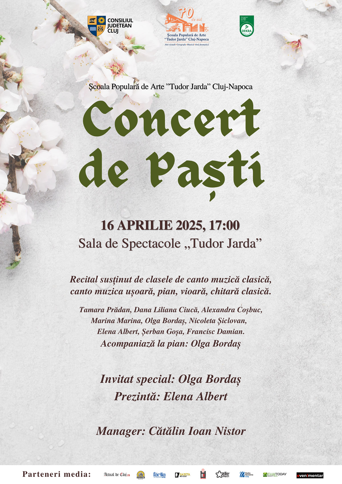 CONCERT DE PAȘTI, sala de Spectacole ”Tudor Jarda”