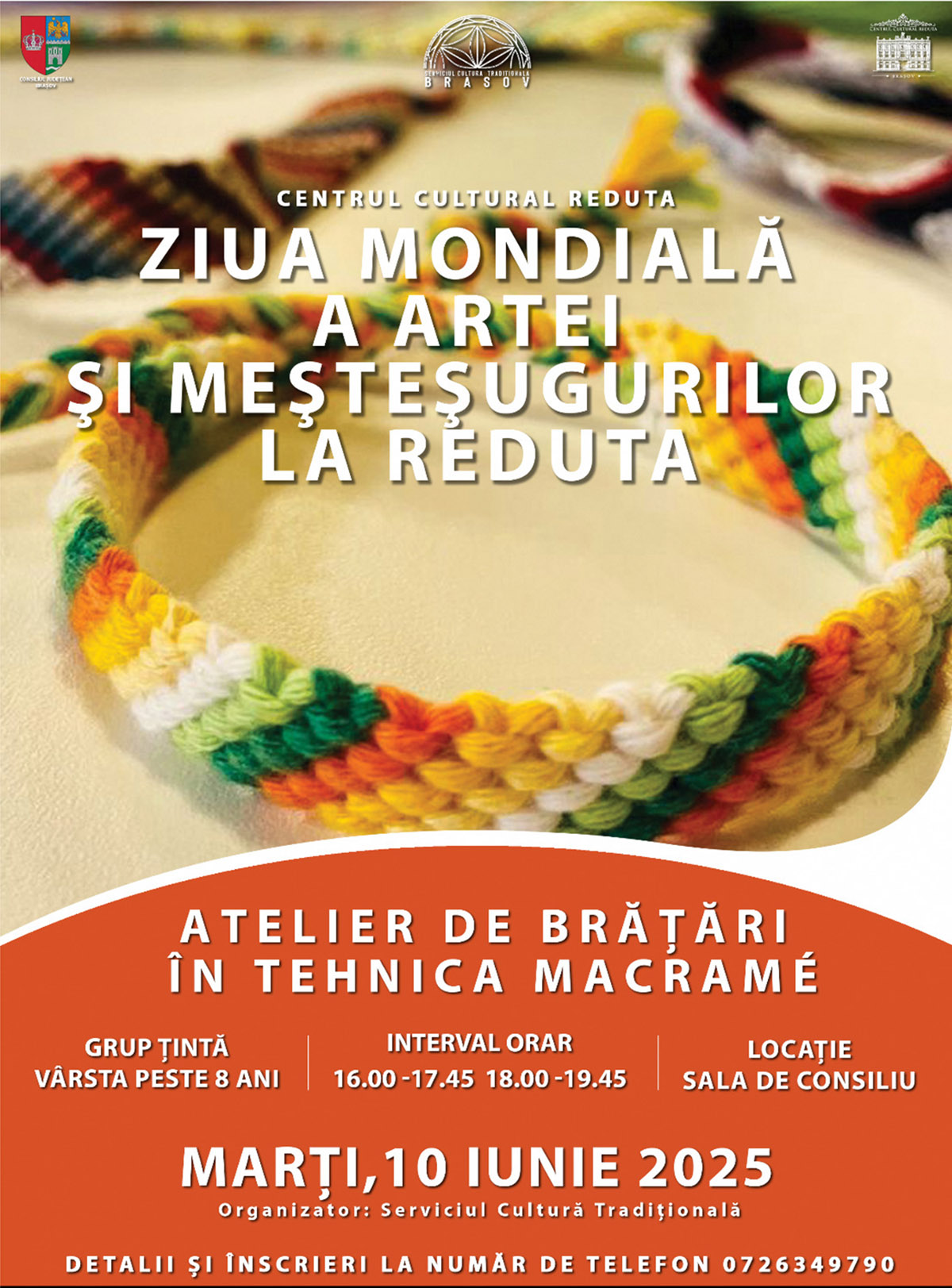 Sărbătorim Ziua Mondială a Artei și Meșteșugurilor la Reduta, printr-un atelier de brățări &icirc;n tehnica macram&eacute;