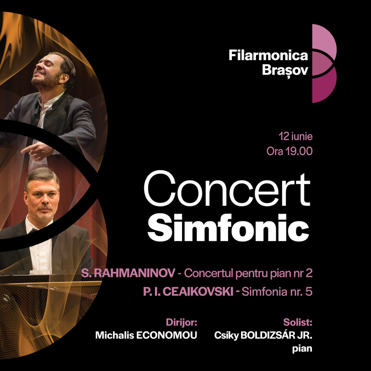 Dirijorul grec Michalis Economou și pianistul Csíky Boldizsár Jr., în concert la Filarmonica Brașov