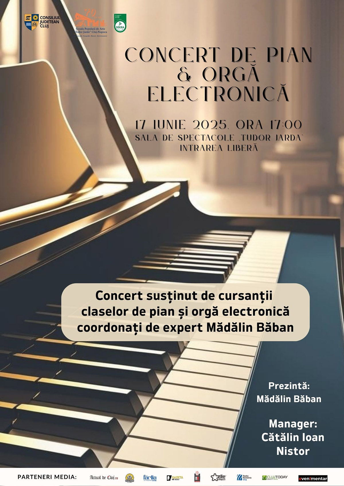 Concert de pian și orgă electronică la Sala de Spectacole &bdquo;Tudor Jarda&rdquo;