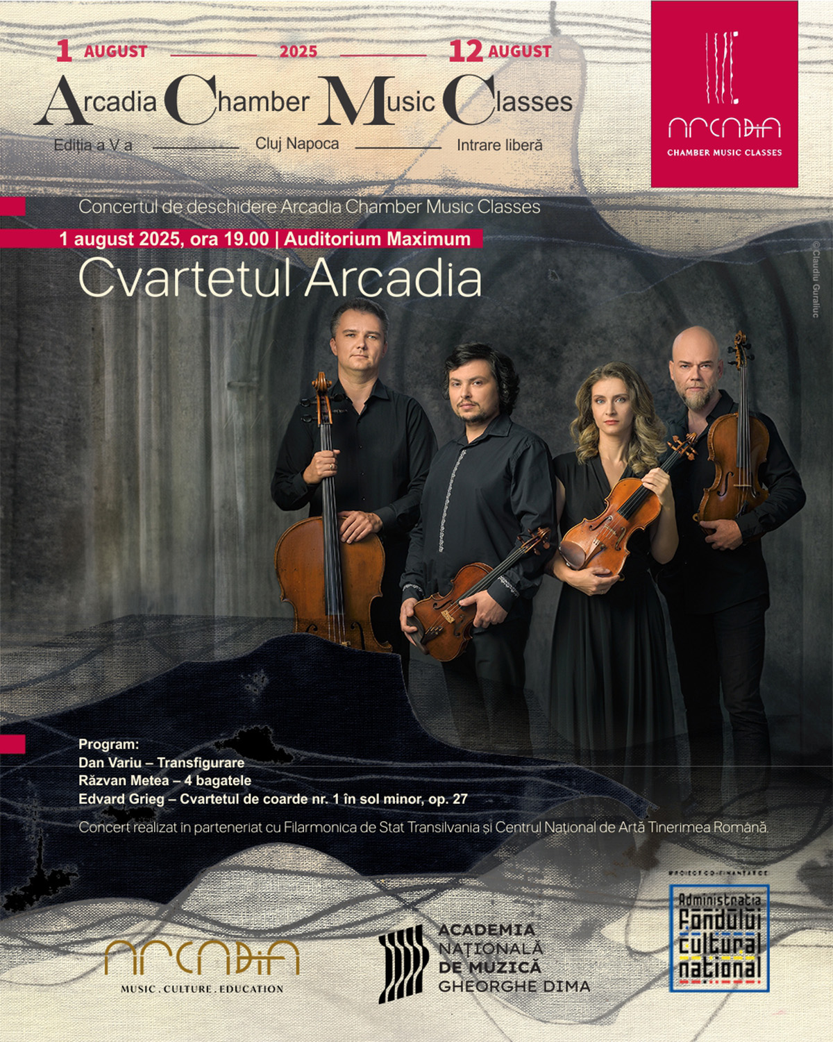 O celebrare a muzicii camerale. Cvartetul Arcadia deschide Arcadia CHAMBER MUSIC CLASSES – 2025