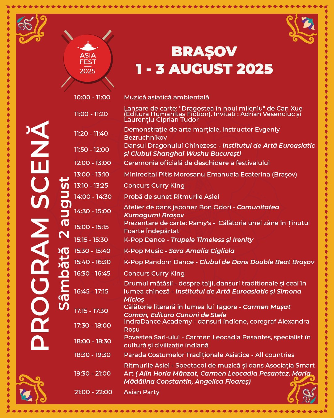 Program Asia Fest Brașov 1-3 august