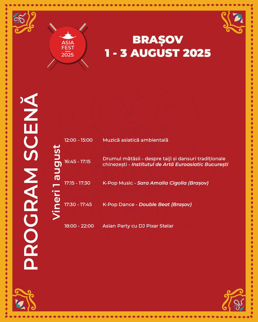 Program Asia Fest Brașov 1-3 august