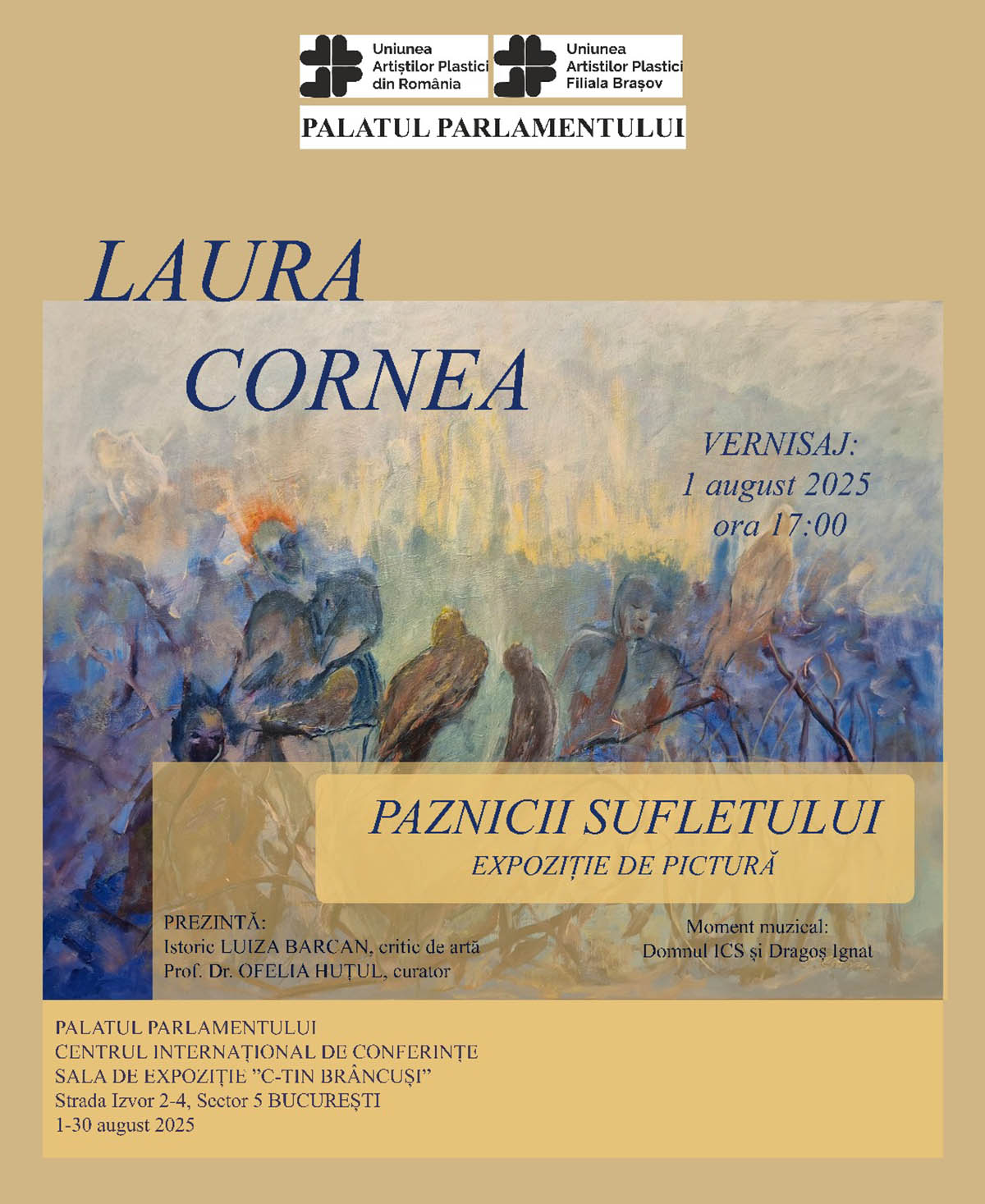 &bdquo;Paznicii sufletului&rdquo; &ndash; expoziție personală semnată de artista Laura Cornea, &icirc;n Galeria &bdquo;Constantin Br&acirc;ncuși&rdquo; a Palatului Parlamentului